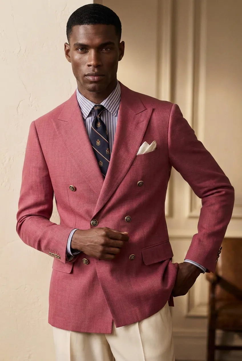 Rosewood Echelon - Rosewood Pink Double-Breasted Crest-Button Blazer