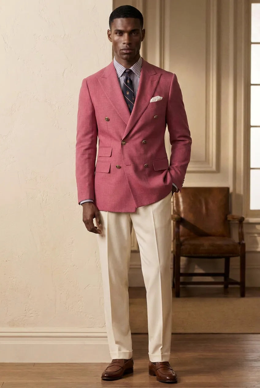 Rosewood Echelon - Rosewood Pink Double-Breasted Crest-Button Blazer