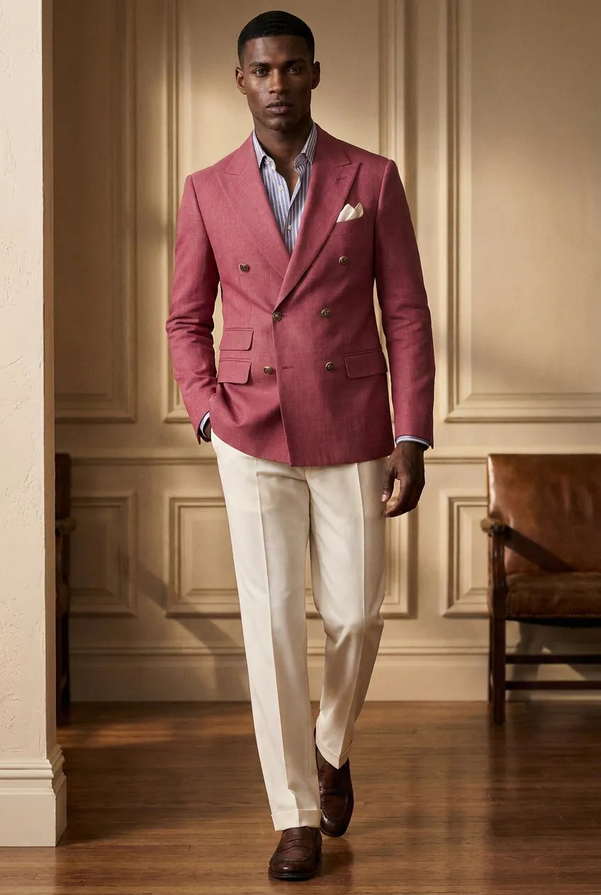 Rosewood Echelon - Rosewood Pink Double-Breasted Crest-Button Blazer