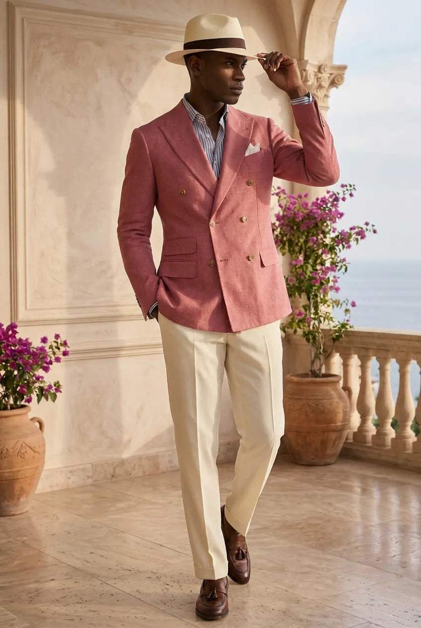 Rosewood Echelon - Rosewood Pink Double-Breasted Crest-Button Blazer