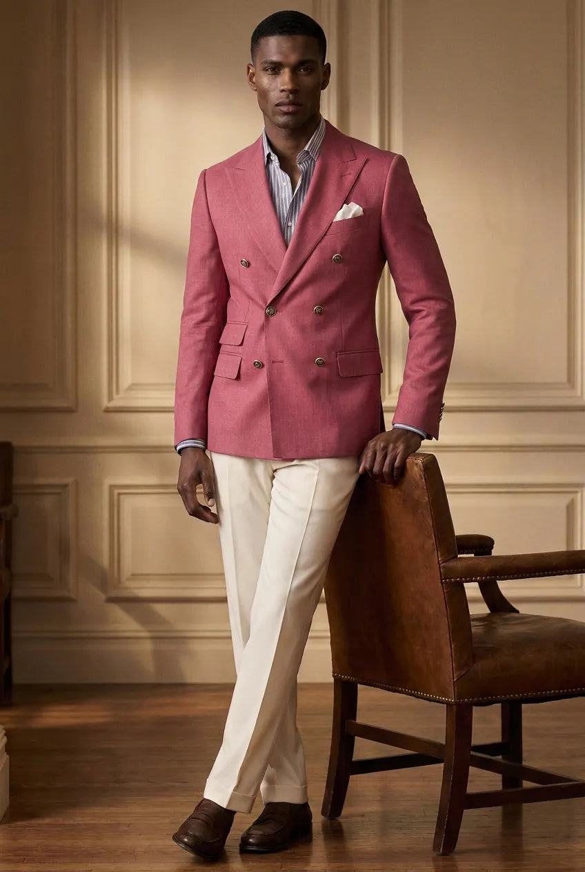 Rosewood Echelon - Rosewood Pink Double-Breasted Crest-Button Blazer