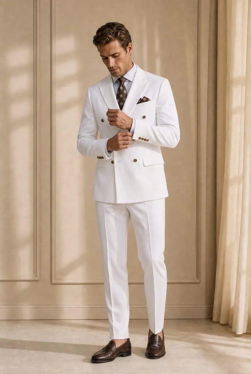 Alabaster Echelon - White Double-Breasted Crest-Button Blazer