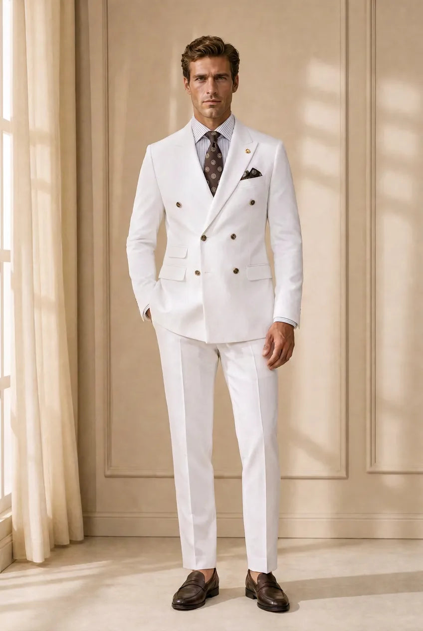 Alabaster Echelon - White Double-Breasted Crest-Button Blazer