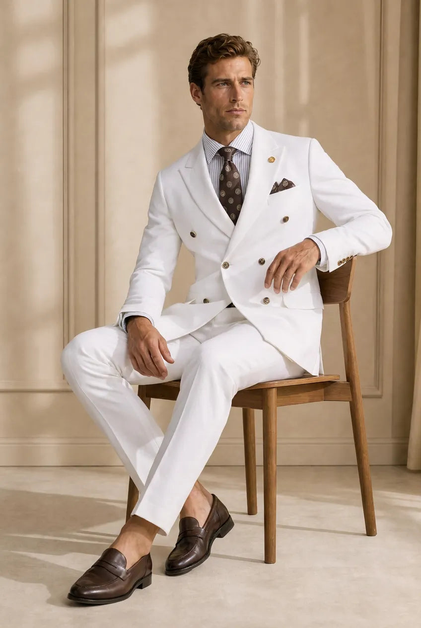 Alabaster Echelon - White Double-Breasted Crest-Button Blazer