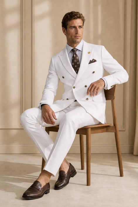 Alabaster Echelon - White Double-Breasted Crest-Button Blazer