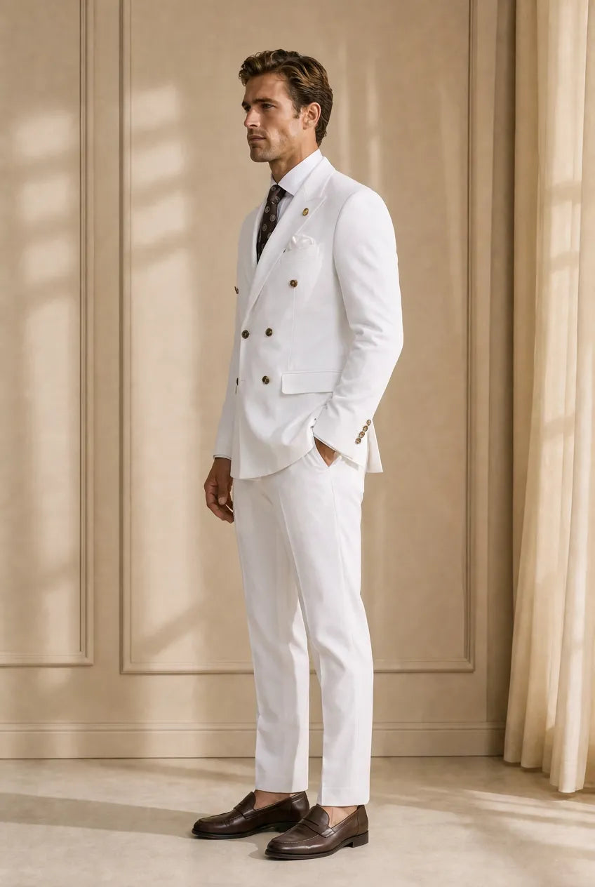 Alabaster Echelon - White Double-Breasted Crest-Button Blazer