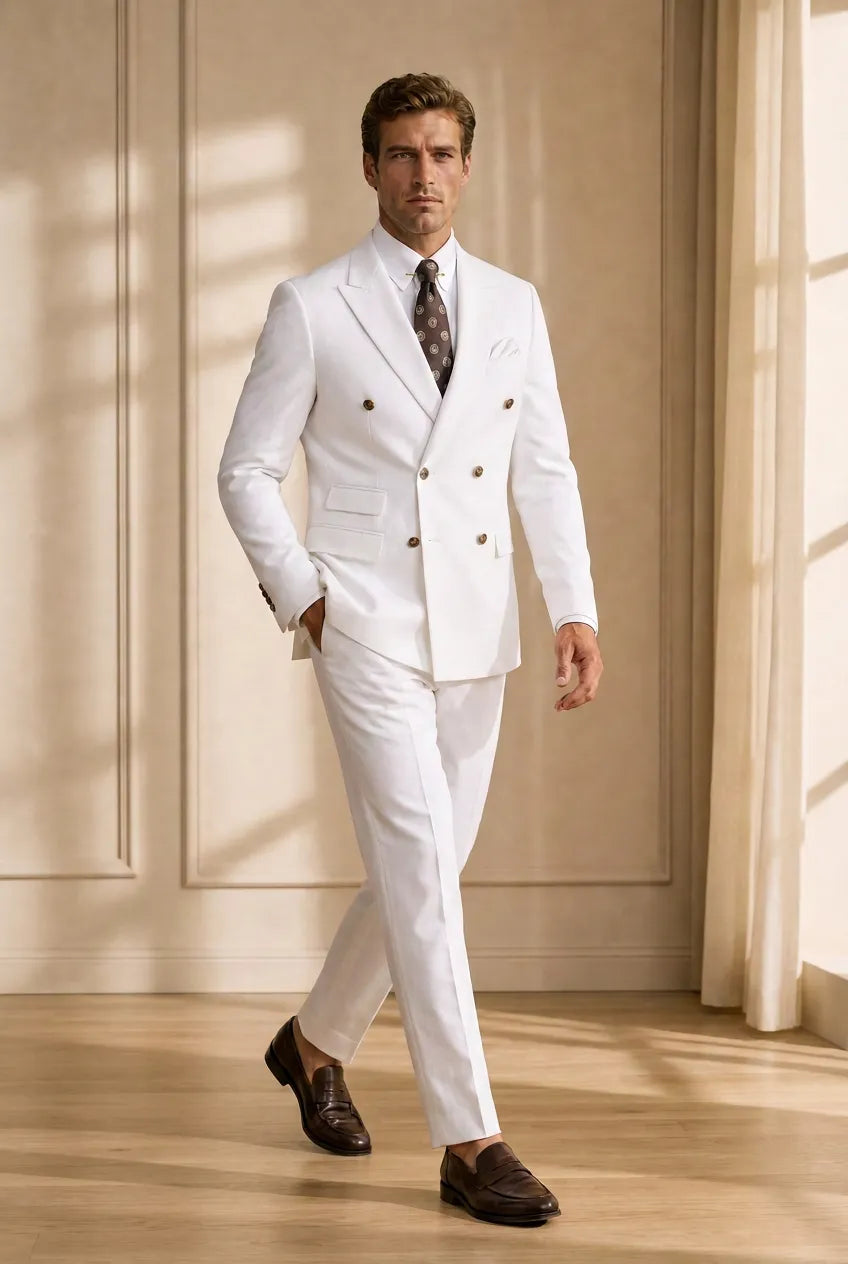 Alabaster Echelon - White Double-Breasted Crest-Button Blazer