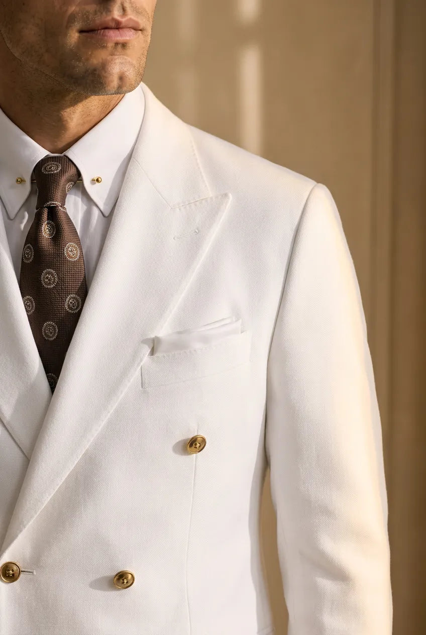 Alabaster Echelon - White Double-Breasted Crest-Button Blazer