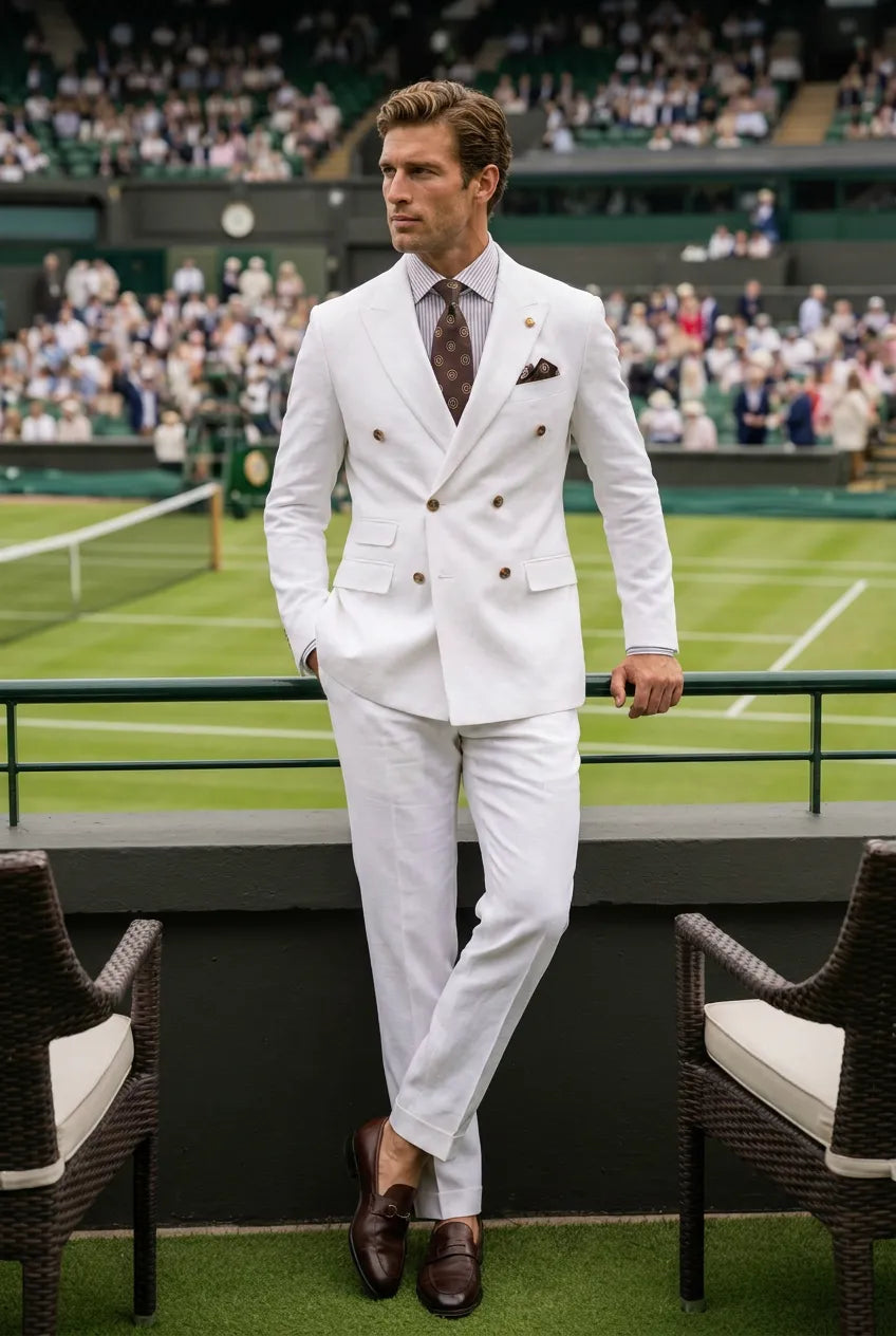 Alabaster Echelon - White Double-Breasted Crest-Button Blazer