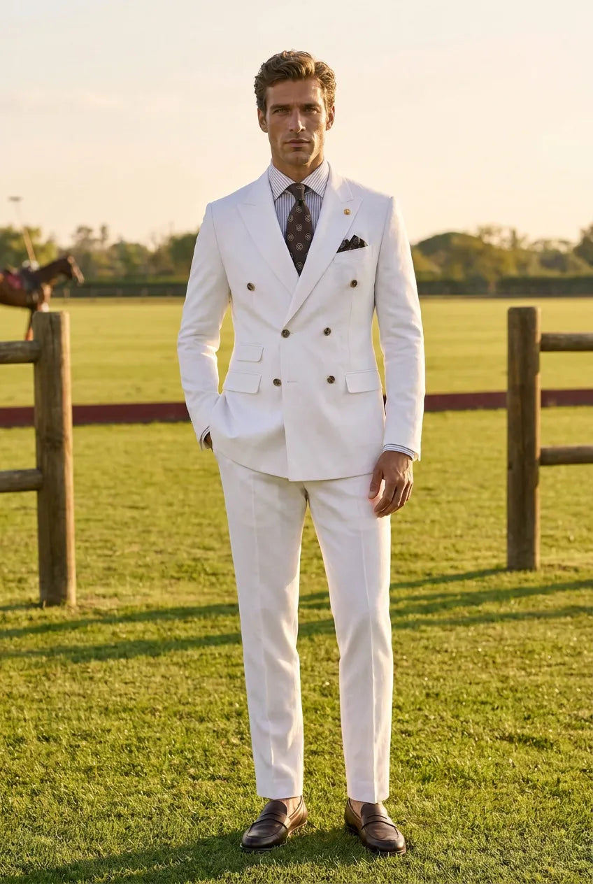 Alabaster Echelon - White Double-Breasted Crest-Button Blazer