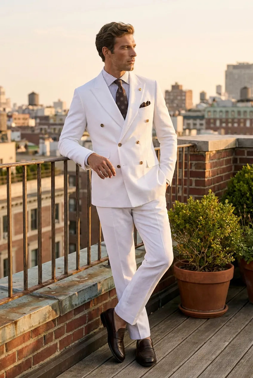 Alabaster Echelon - White Double-Breasted Crest-Button Blazer