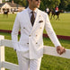 Alabaster Echelon - White Double-Breasted Crest-Button Blazer