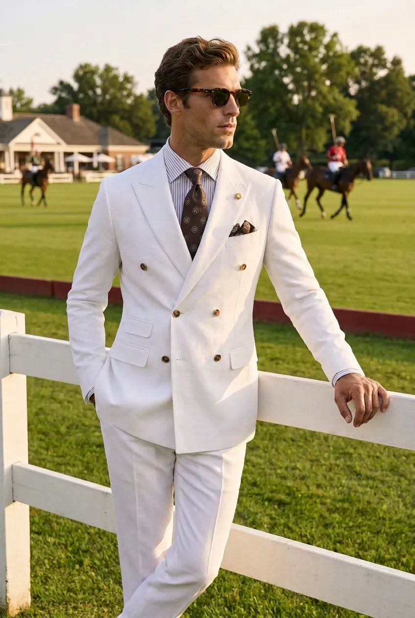Alabaster Echelon - White Double-Breasted Crest-Button Blazer