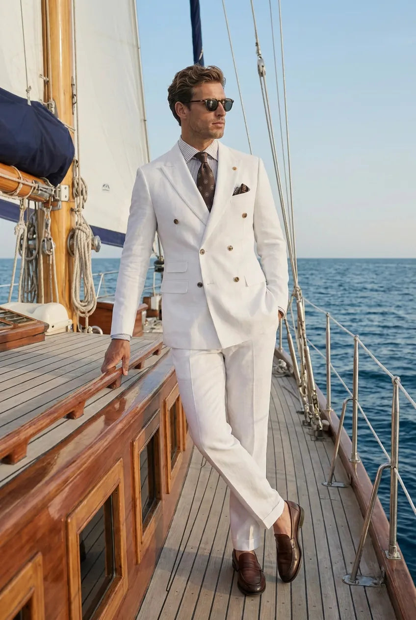 Alabaster Echelon - White Double-Breasted Crest-Button Blazer