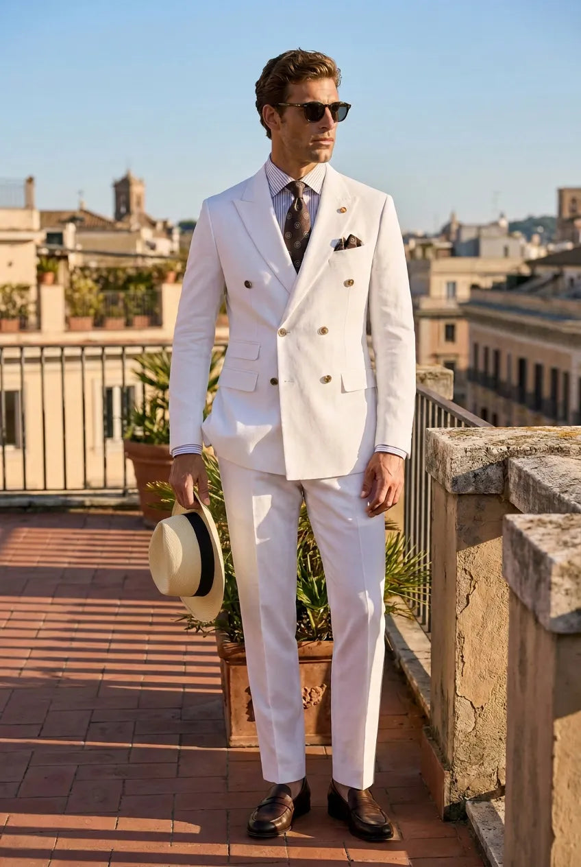 Alabaster Echelon - White Double-Breasted Crest-Button Blazer