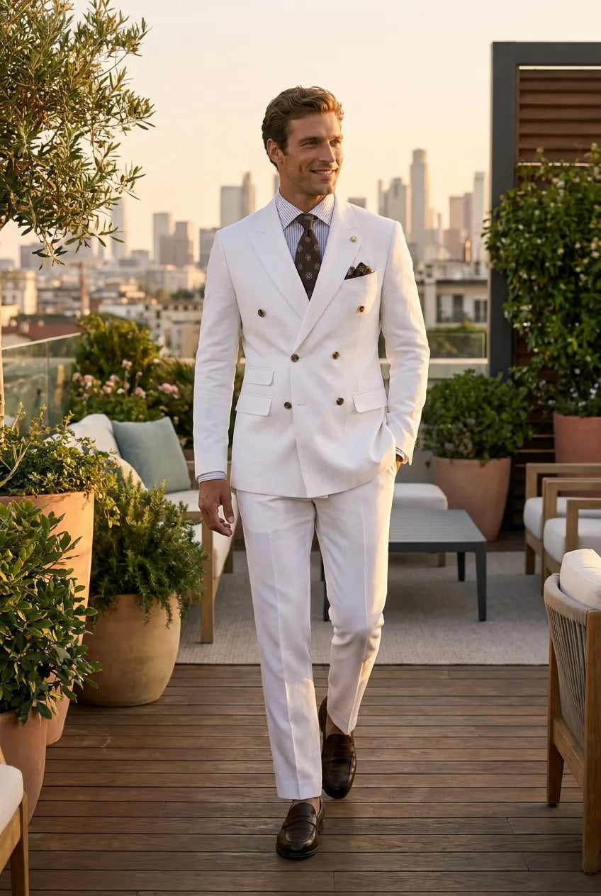Alabaster Echelon - White Double-Breasted Crest-Button Blazer