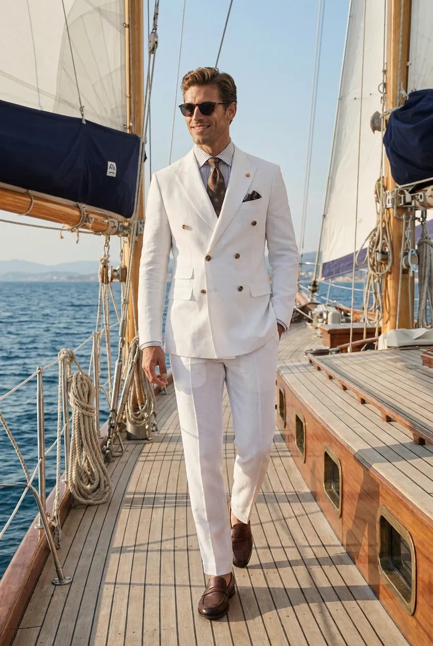 Alabaster Echelon - White Double-Breasted Crest-Button Blazer