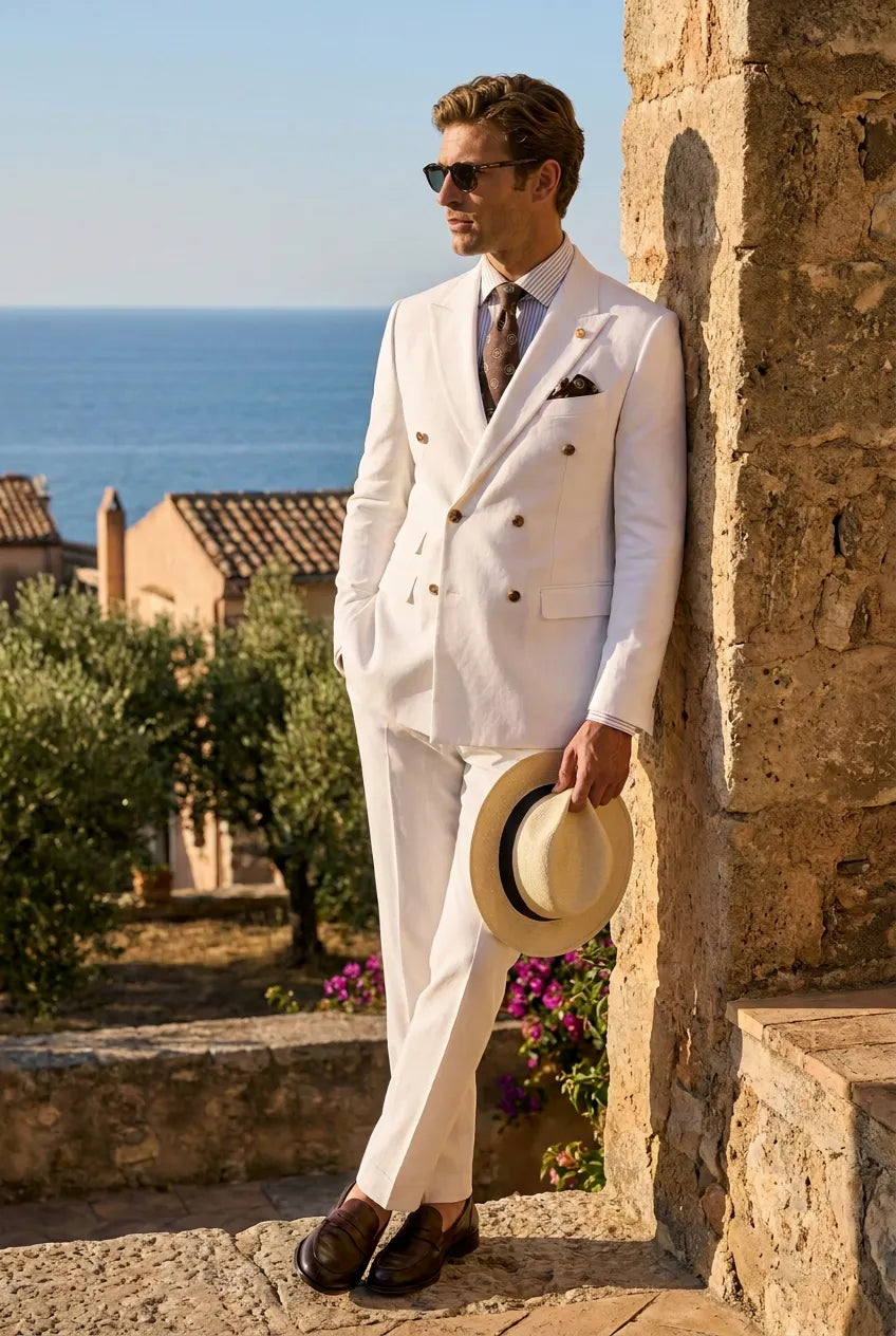 Alabaster Echelon - White Double-Breasted Crest-Button Blazer