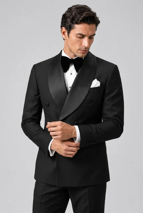 Vanta Poise - Black Double-Breasted Shawl Collar Tuxedo