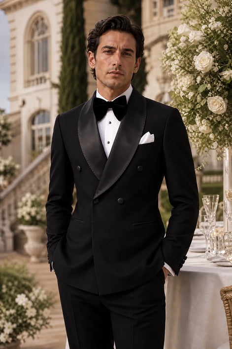 Vanta Poise - Black Double-Breasted Shawl Collar Tuxedo