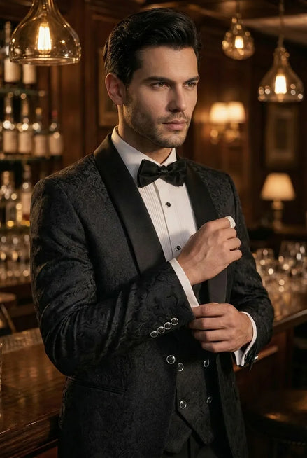Onyx Opus - Black Jacquard 3-Piece Tuxedo