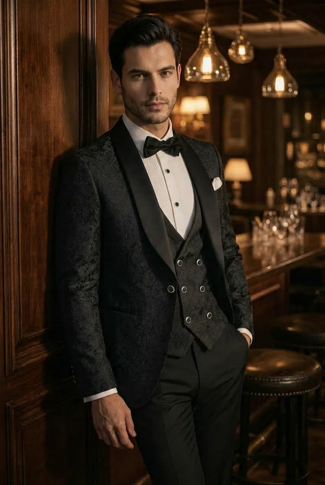 Onyx Opus - Black Jacquard 3-Piece Tuxedo