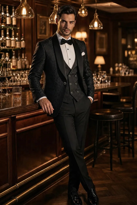 Onyx Opus - Black Jacquard 3-Piece Tuxedo