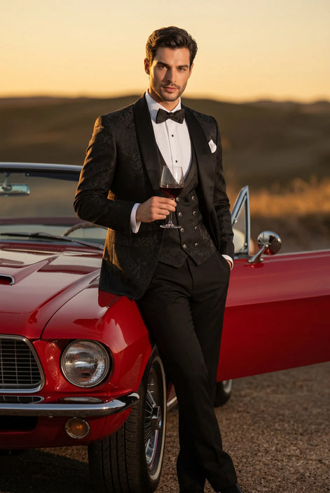 Onyx Opus - Black Jacquard 3-Piece Tuxedo