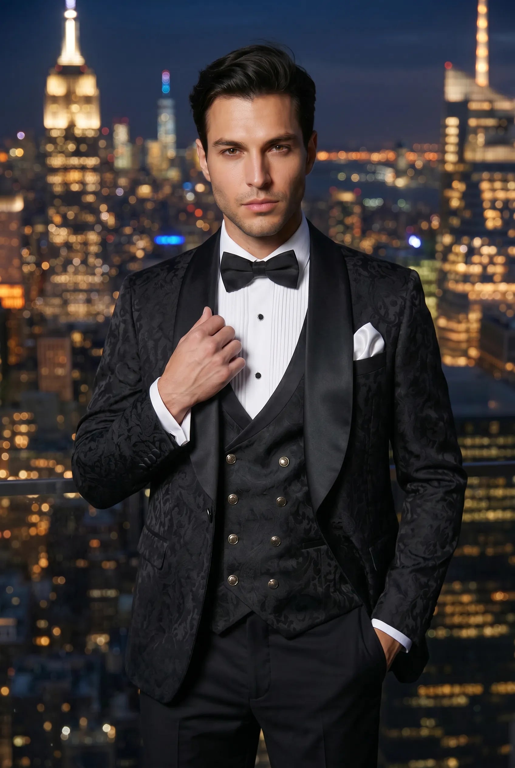 Onyx Opus - Black Jacquard 3-Piece Tuxedo