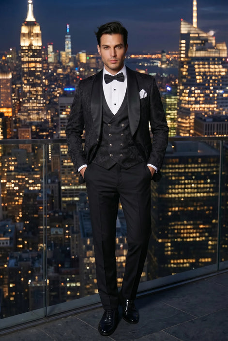 Onyx Opus - Black Jacquard 3-Piece Tuxedo