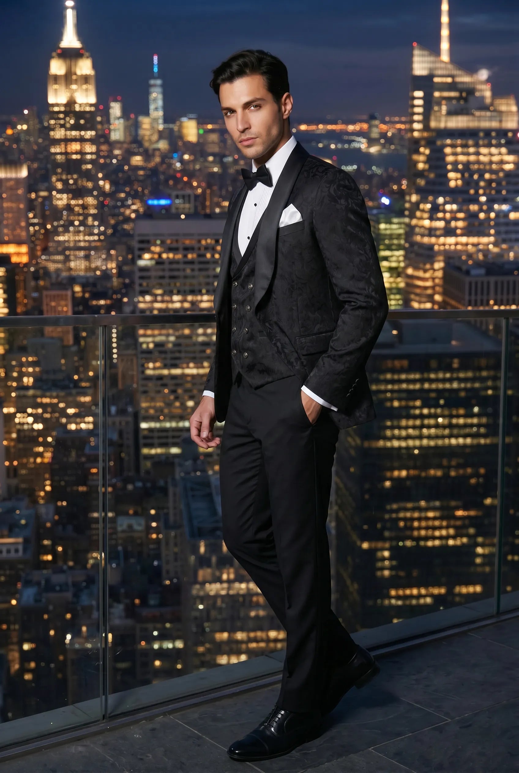 Onyx Opus - Black Jacquard 3-Piece Tuxedo