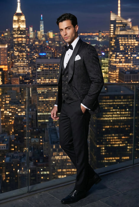 Onyx Opus - Black Jacquard 3-Piece Tuxedo