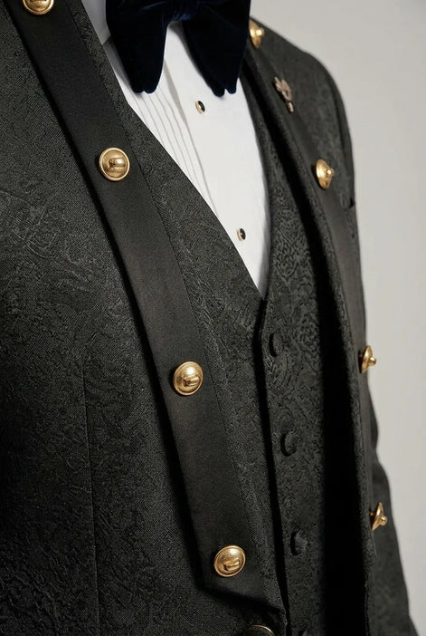 Carbon Majesty - Black Paisley Mandarin 3-Piece Tuxedo