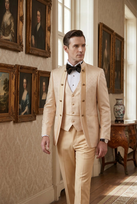 Amber Mirage - Champagne Paisley Jacquard 3-Piece Tuxedo
