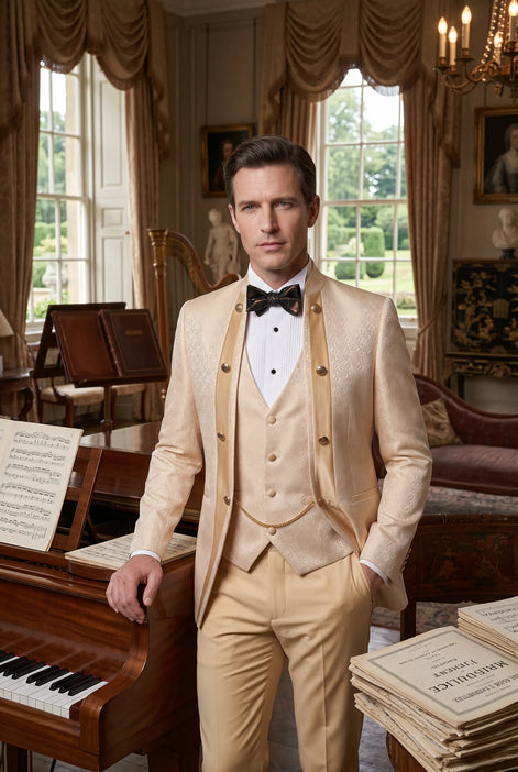 Amber Mirage - Champagne Paisley Jacquard 3-Piece Tuxedo