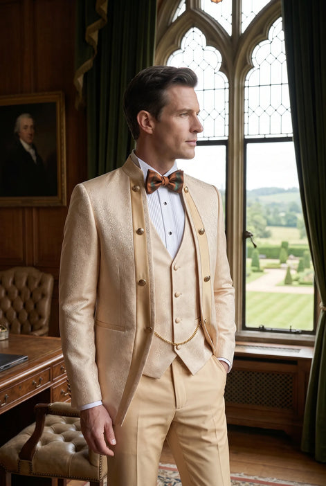 Amber Mirage - Champagne Paisley Jacquard 3-Piece Tuxedo