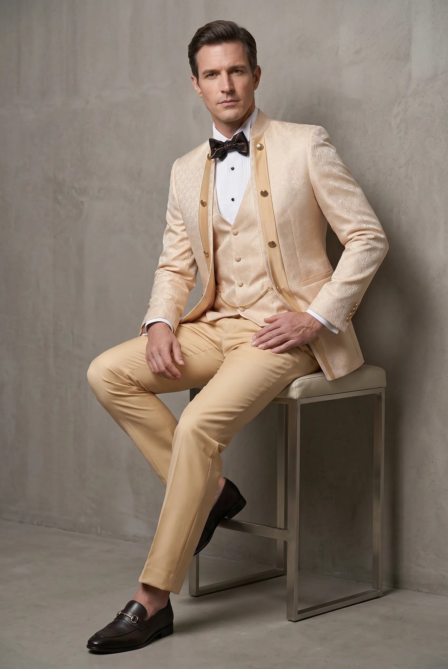Amber Mirage - Champagne Paisley Jacquard 3-Piece Tuxedo