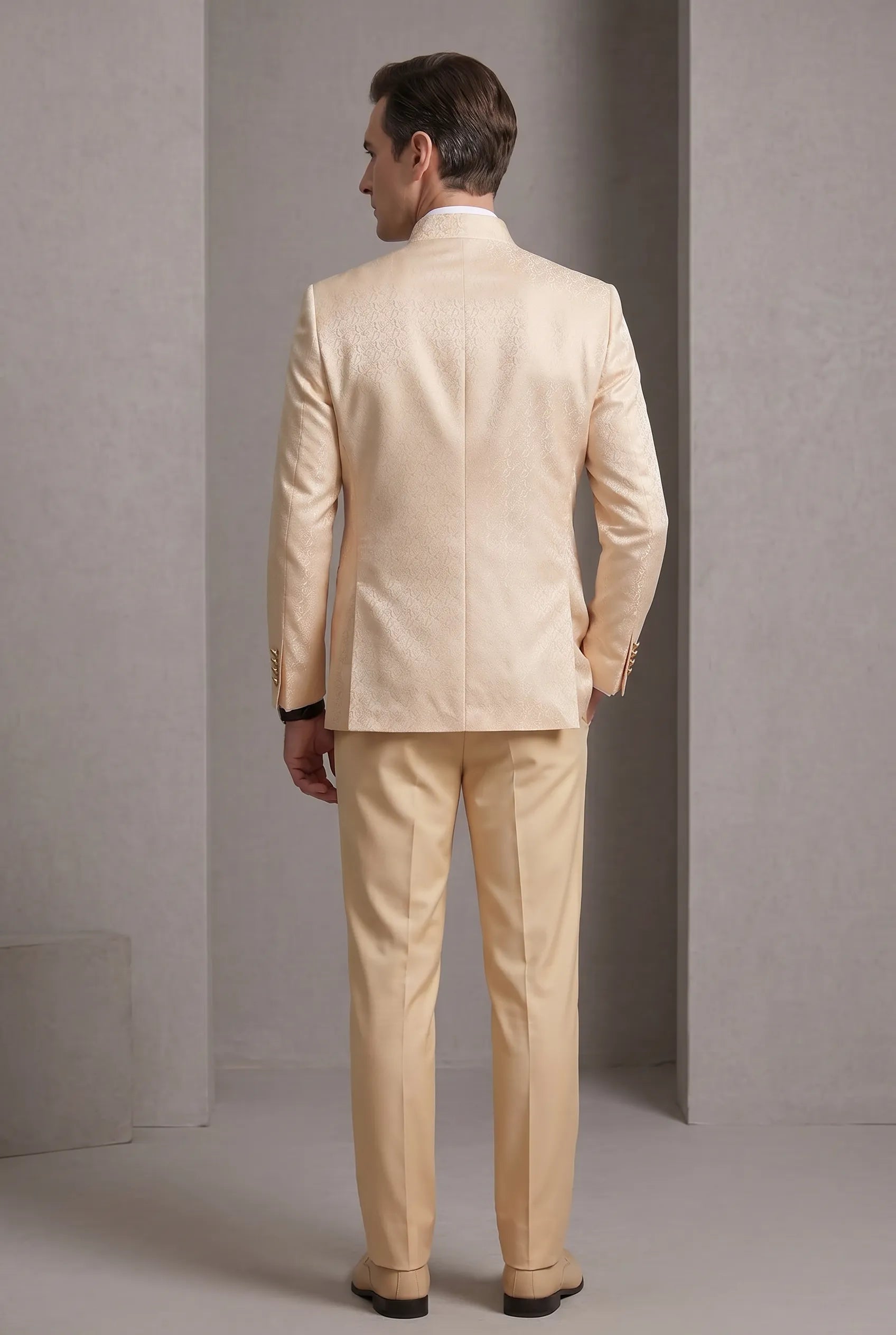 Amber Mirage - Champagne Paisley Jacquard 3-Piece Tuxedo