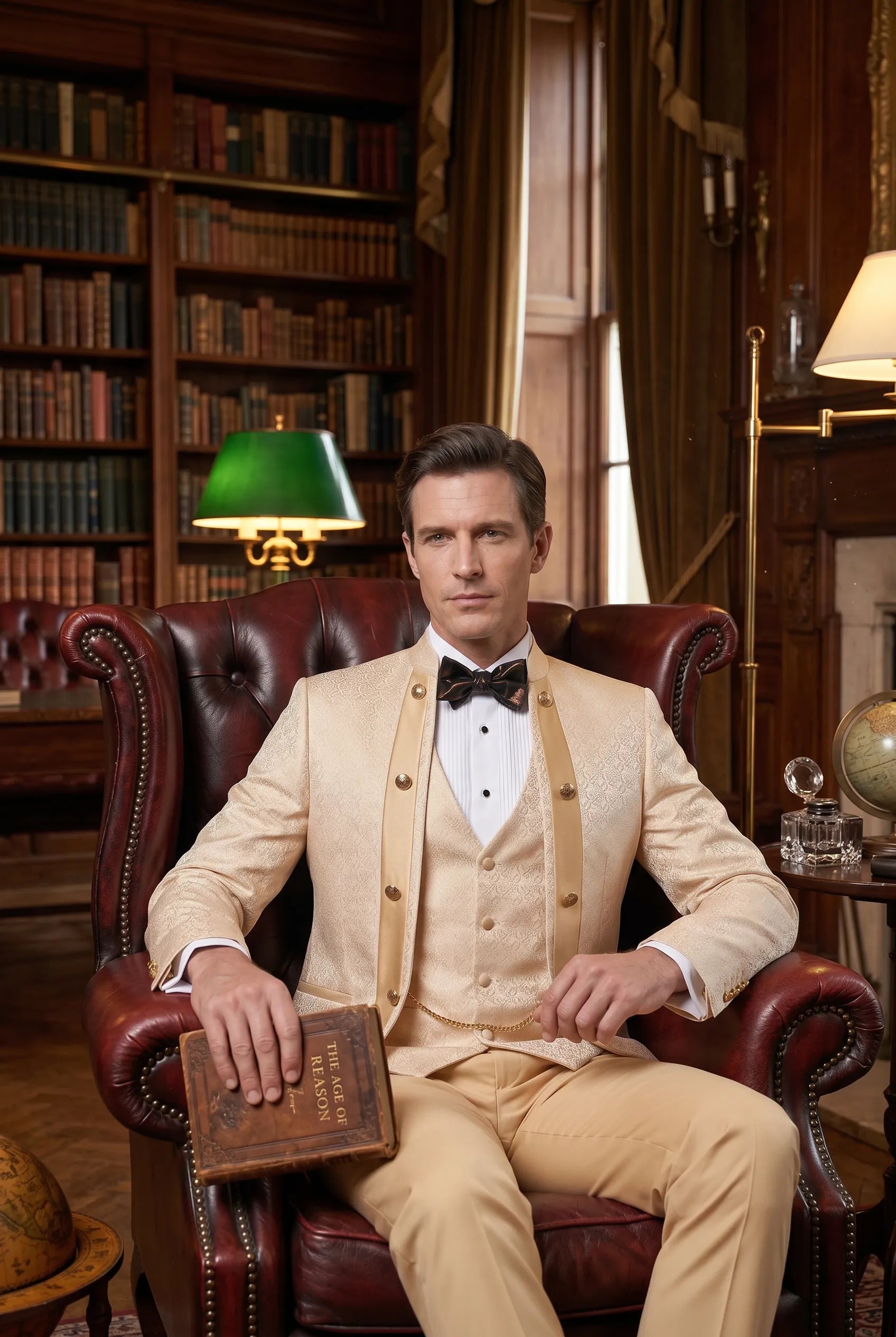 Amber Mirage - Champagne Paisley Jacquard 3-Piece Tuxedo