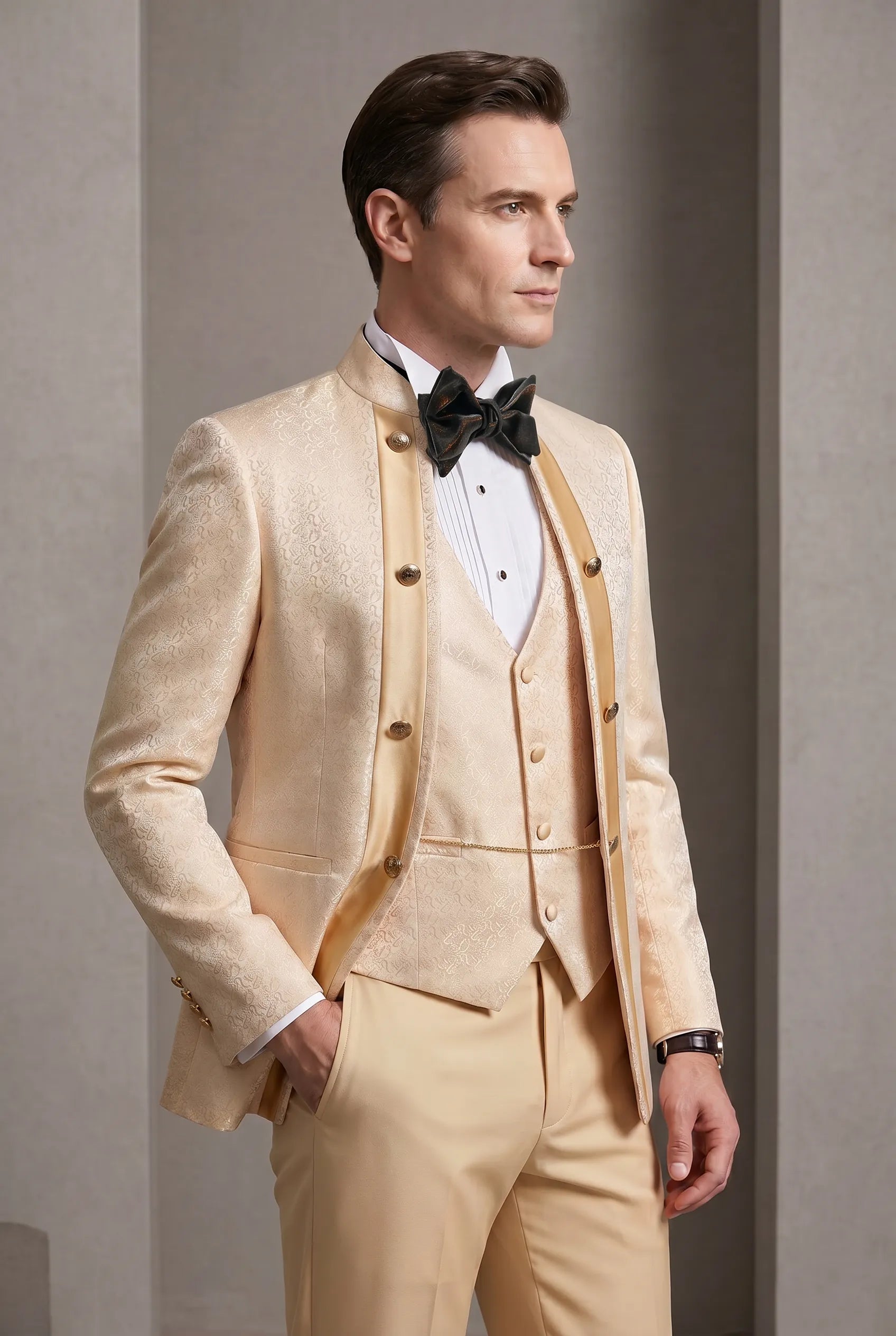 Amber Mirage - Champagne Paisley Jacquard 3-Piece Tuxedo