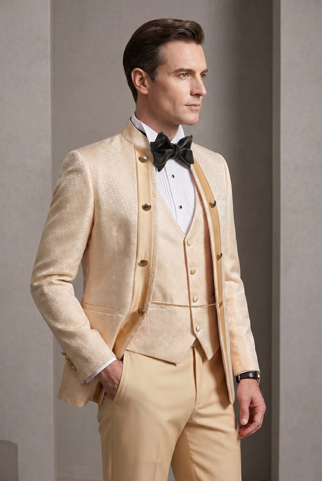 Amber Mirage - Champagne Paisley Jacquard 3-Piece Tuxedo