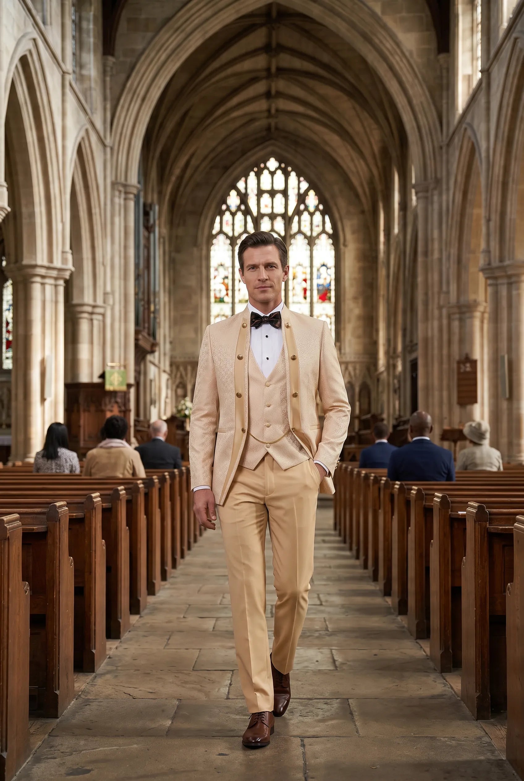 Amber Mirage - Champagne Paisley Jacquard 3-Piece Tuxedo