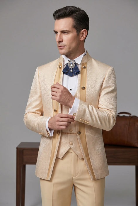 Amber Mirage - Champagne Paisley Jacquard 3-Piece Tuxedo
