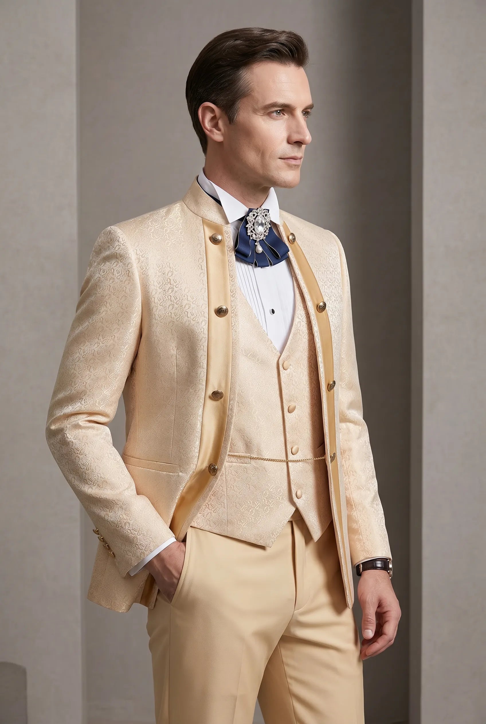 Amber Mirage - Champagne Paisley Jacquard 3-Piece Tuxedo