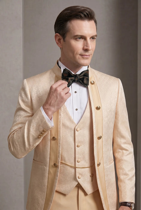 Amber Mirage - Champagne Paisley Jacquard 3-Piece Tuxedo