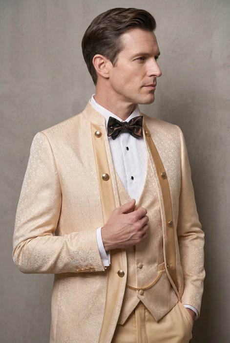 Amber Mirage - Champagne Paisley Jacquard 3-Piece Tuxedo