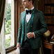 Jade Majesty - Emerald Green Paisley Mandarin 3-Piece Tuxedo