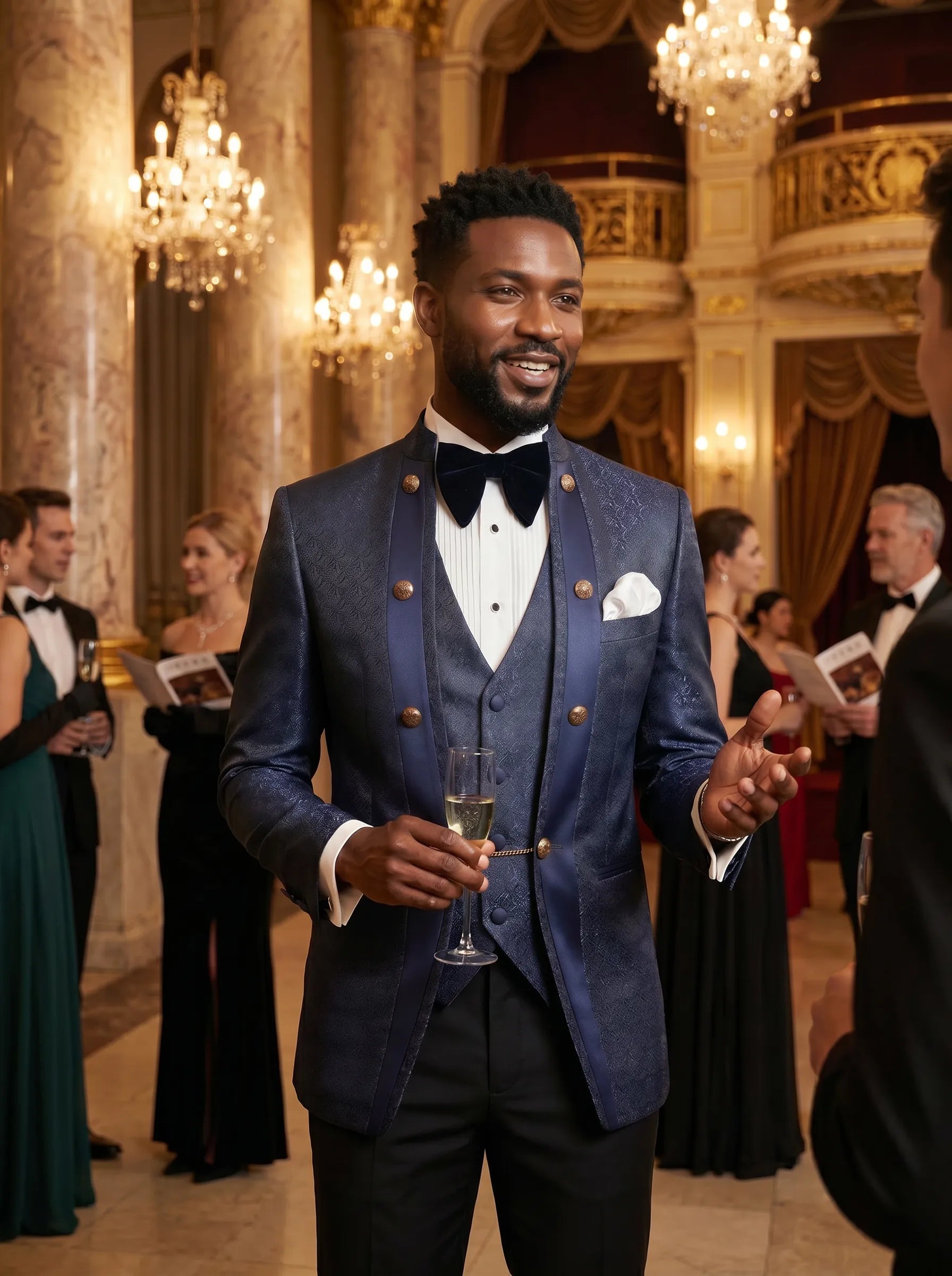 Indigo Majesty - Navy Blue Paisley Mandarin 3-Piece Tuxedo