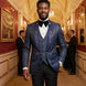 Indigo Majesty - Navy Blue Paisley Mandarin 3-Piece Tuxedo