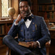 Indigo Majesty - Navy Blue Paisley Mandarin 3-Piece Tuxedo